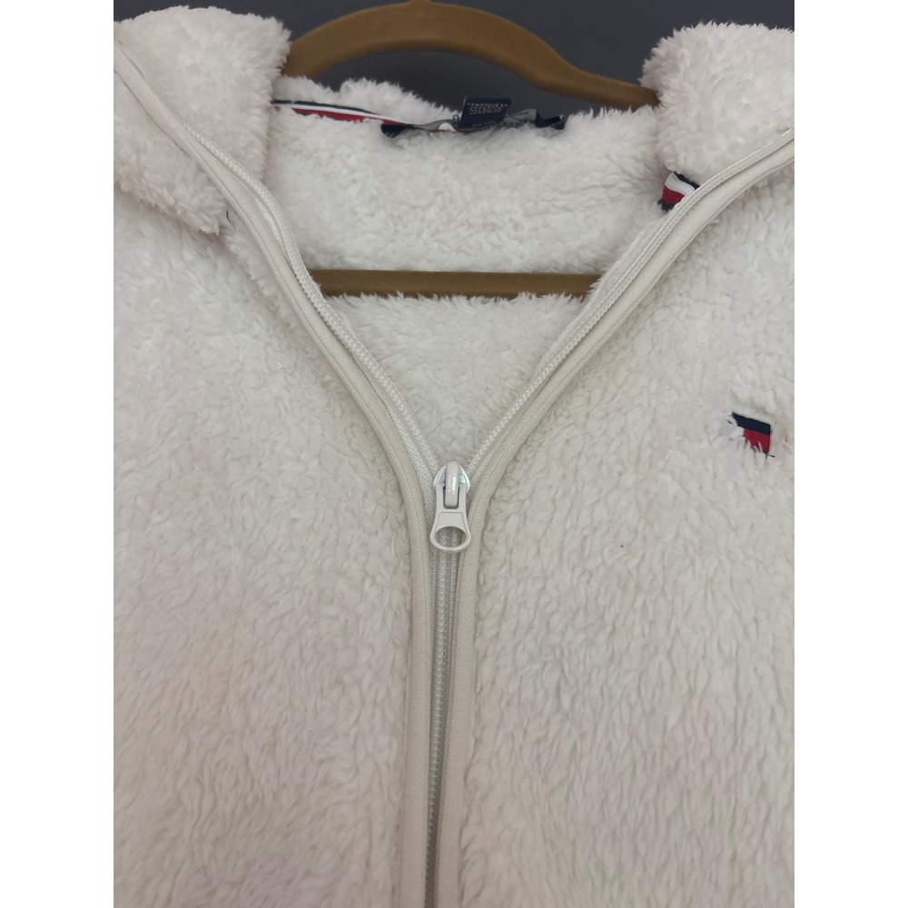 Tommy Hilfiger Cream Sherpa Fleece Full Zip Hooded Jacket S‎ Small Cozy - Picture 3 of 6